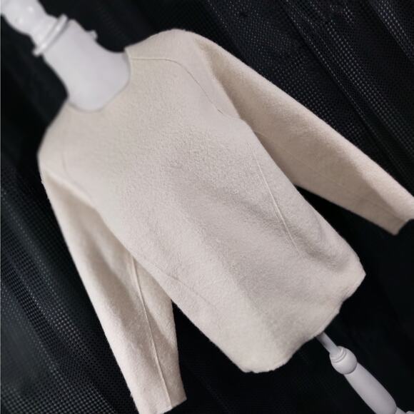 ZARA! VANILLA CREAM 100% BOILED WOOL DECONSTRUCTED SLIP-ON SWEATER! SZ S - Picture 11 of 11